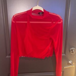 Red Sheer Long Sleeve Top